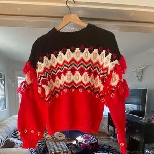 Fringe sweater 525 America Red and Black Geometric Sweater